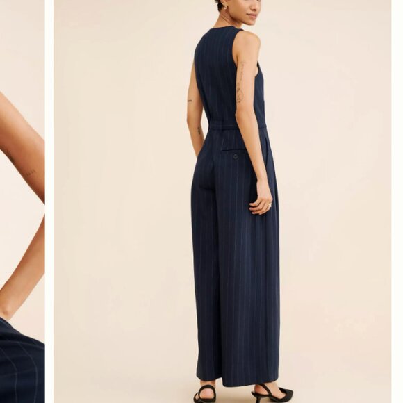Anthropologie Navy Pinstripe Jumpsuit - Picture 2 of 10